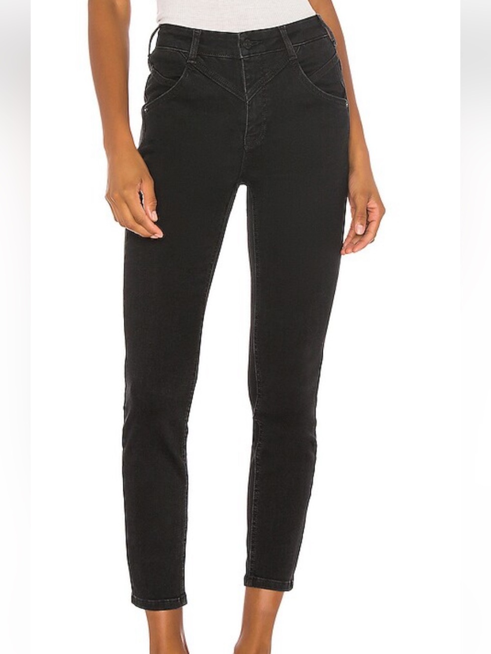 We The Free People Sz 28 Jeans Riley Seamed Black Skinny Denim Classic Boho Fall
